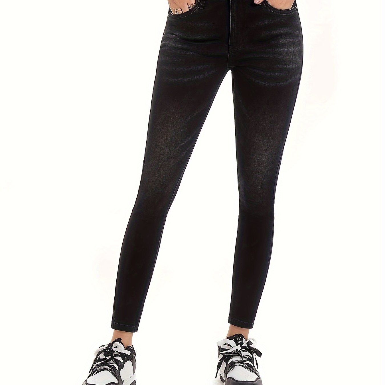 Plus Solid High Rise Button Fly High Stretch Skinny Jeans