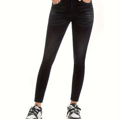 Plus Solid High Rise Button Fly High Stretch Skinny Jeans