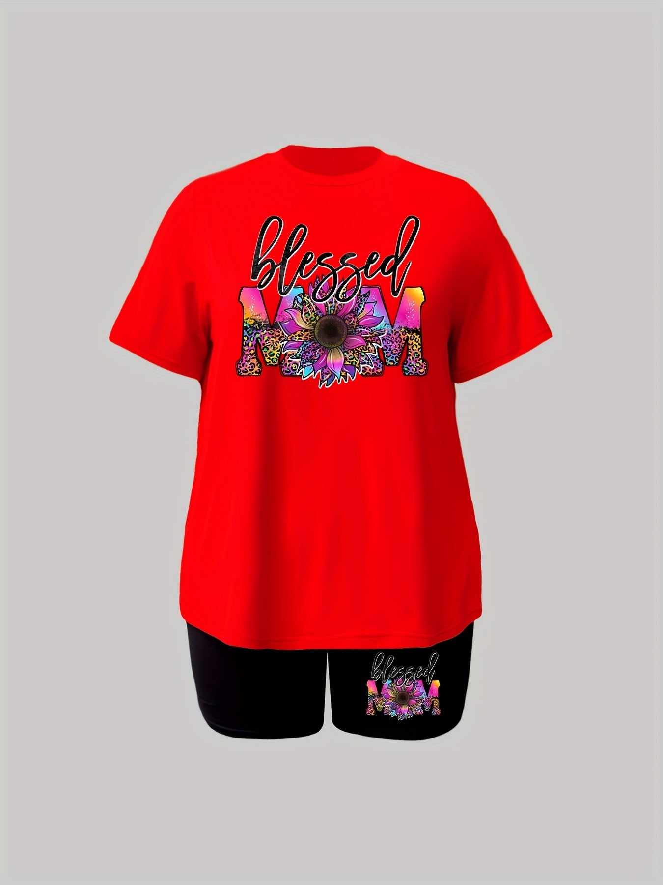 Flower & Letter Print Tee & Shorts Set