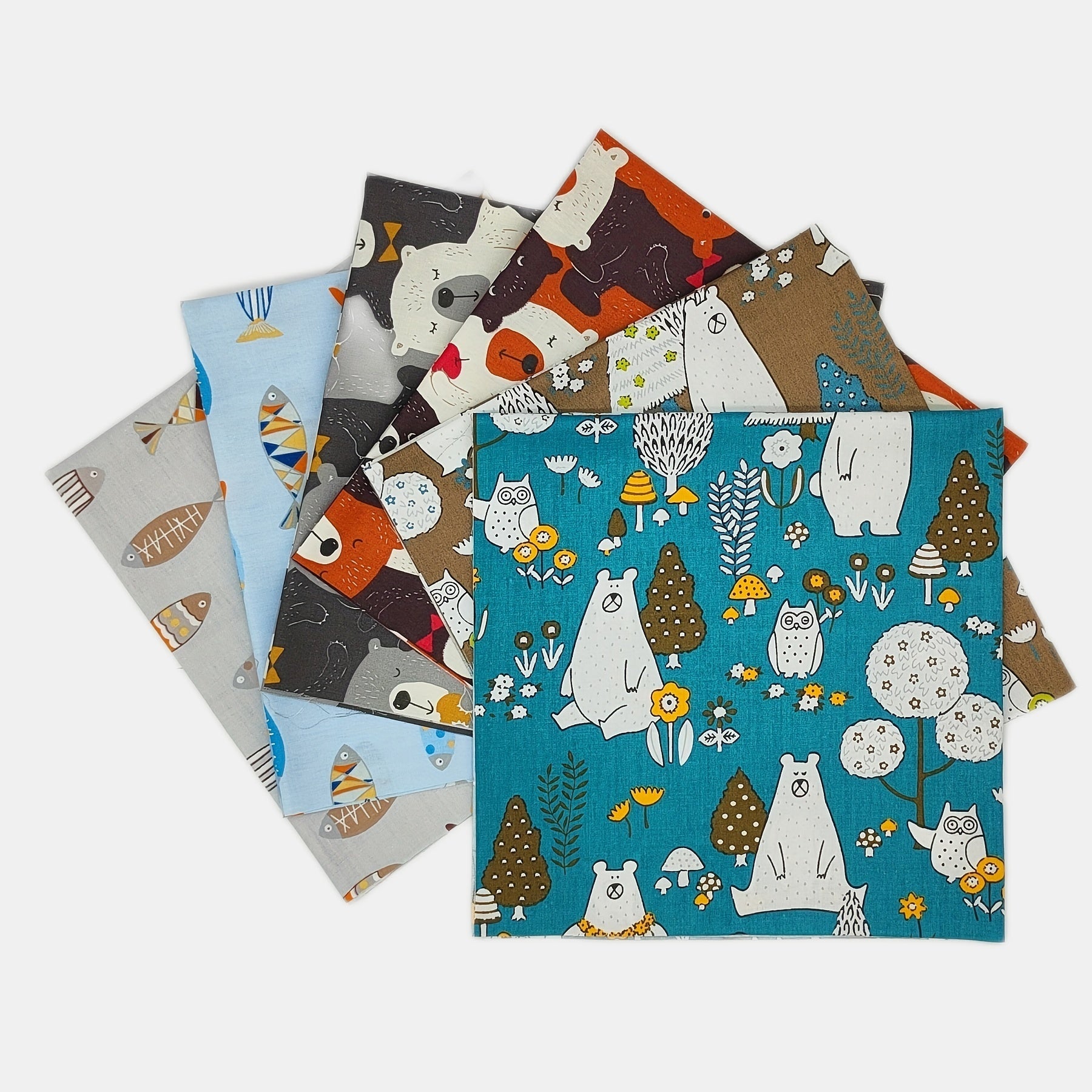 6pcs Bear Animal Pattern Quilting Fabric Cotton DIY Doll Clothes Fabric