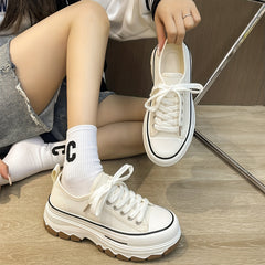 Women's Platform Canvas Lace Up Outdoor Shoes Low Top Sneakers