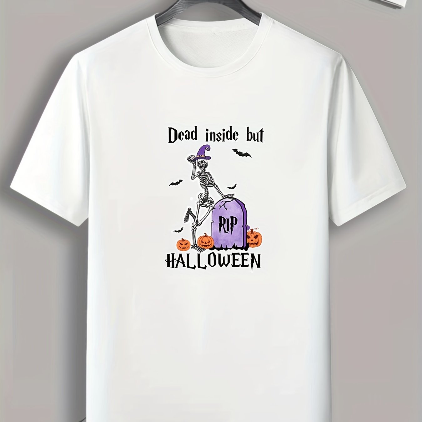Halloween Skeleton & Pumpkin Pattern Print Men's T-shirt Graphic Tee