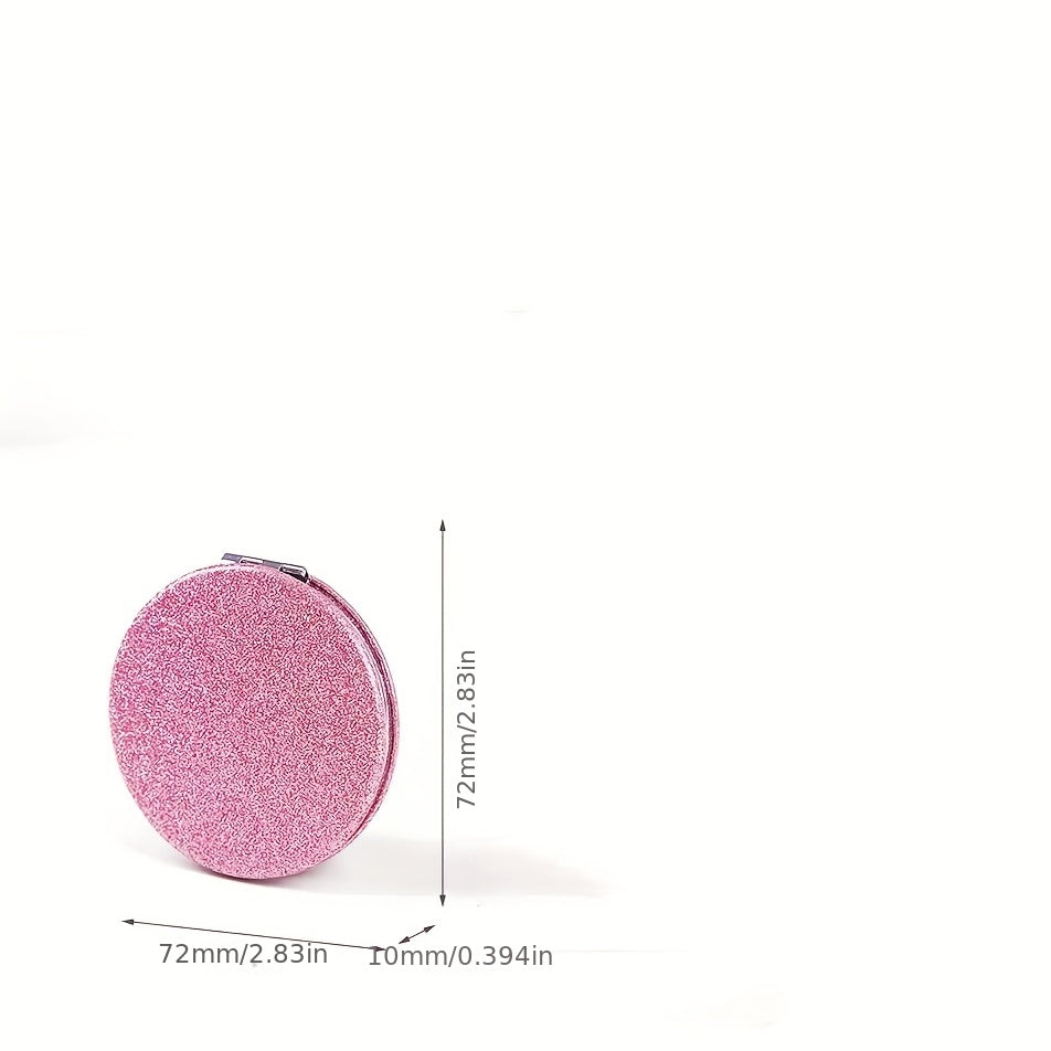 Glitter Leather Compact Mirror Double Side Folding Travel Vanity Mirror