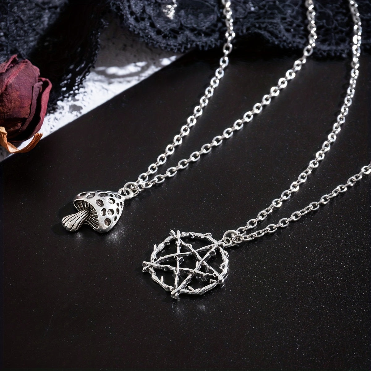 Halloween Punk Style Double Layer Star Mushroom Pendant Necklace