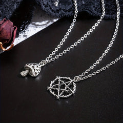 Halloween Punk Style Double Layer Star Mushroom Pendant Necklace