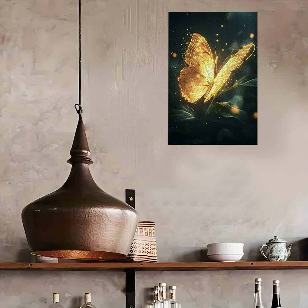 1000pcs Glowing Golden Butterfly Jigsaw Puzzle - Challenging Intermediate Puzzle