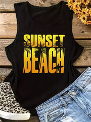 Sunset Beach Print Tank Top Sleeveless Summer Tank Top Women's Clothing