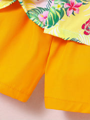 Boys Hawaii Tropical Leaf Print Shirt&Shorts Set, Summer Kids Clothing