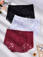 3pcs Floral Lace Briefs Sexy Intimates Panties Women's Lingerie