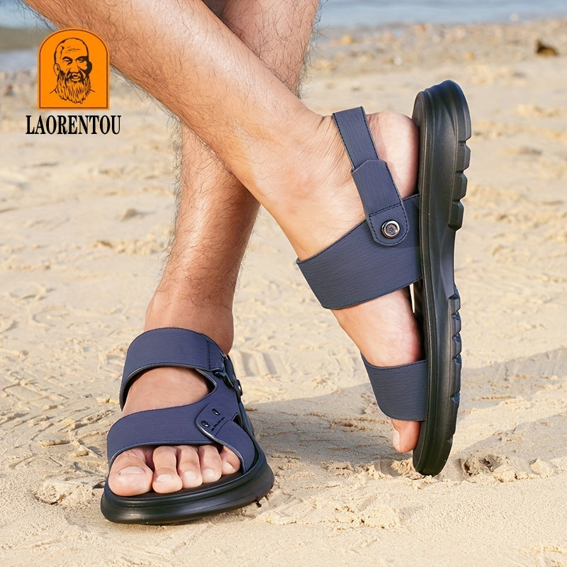 LAORENTOU Men's Leather Non slip Sandals Lightweight Quick Dry Comfy Beach Shoes