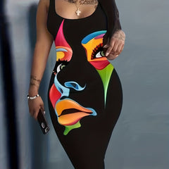 Abstract Figure Print Tank Dress