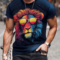 Men's 3D Lion T-shirt Stretchy Breathable Tee