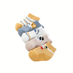 5Pairs Baby Boys Cartoon Animals Mesh Breathable Ankle Socks Summer