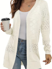 Hollow Out Knit Cardigan Open Front Long Sleeve Women's Clothing