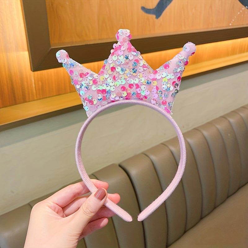 Princess Crown Headband For Girls Sweet Double sided Sequin Crown Hair Band