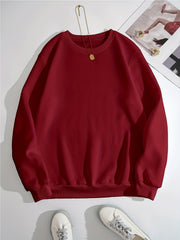Solid Crew Neck Long Sleeve Sweater Plush Inner Outwear Pullover Shirt