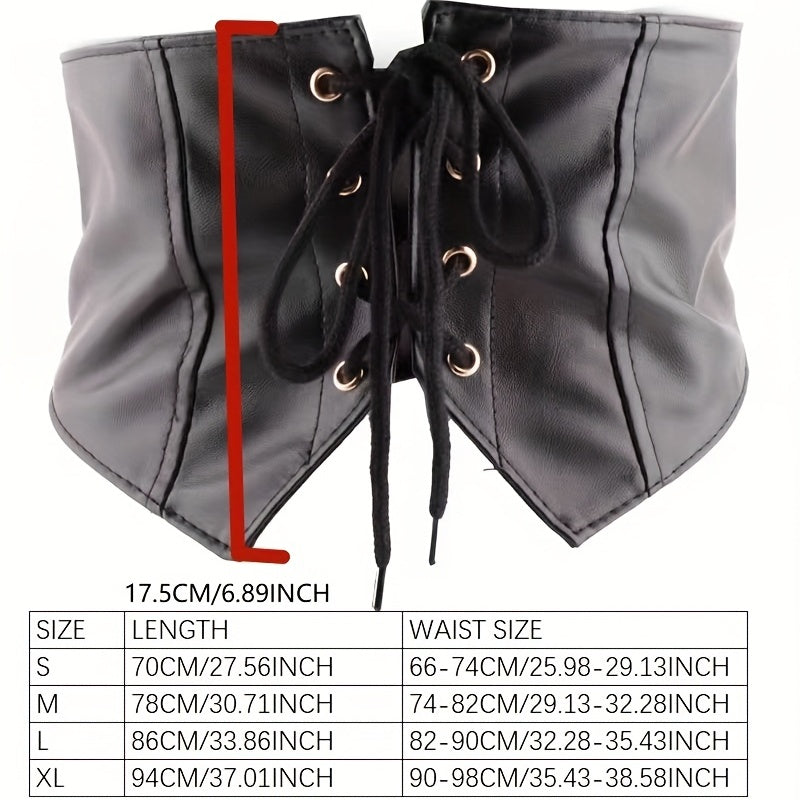 Punk Wide Waist Cinch Belt Bowknot Lace Up Elastic PU Corset Belt