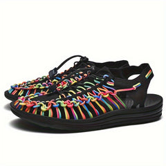 Women's Colorful Woven Rope Slip on Summer Sandals