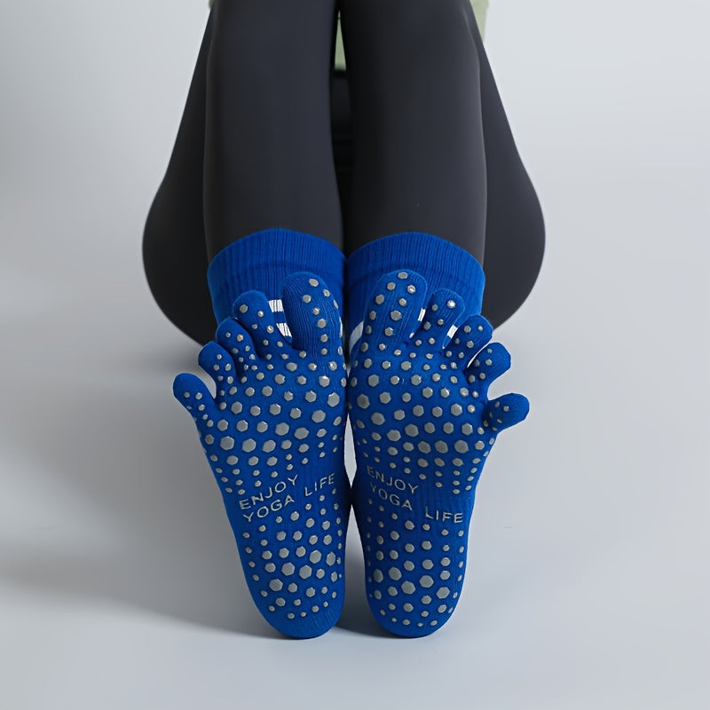 5 Toe Split Mid Calf Grip Socks Non slip Yoga Pilates Ballet Socks Women's