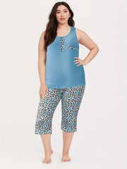 Leopard Print Pajama Set - Top & Shorts Two Piece Set