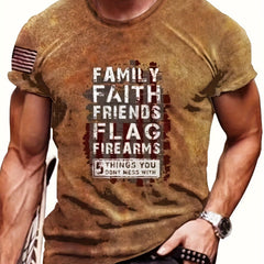 Letter Pattern Print Men's Short Sleeve Retro T-shirt Graphic Tee