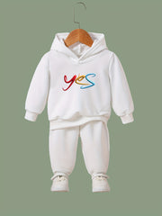 Girls Alphabets Pattern Hooded Sweatshirt Solid Sweatpants Set Kids Clothes