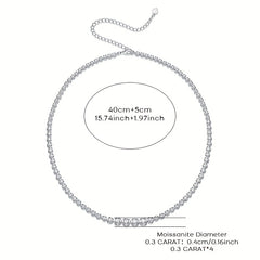 Moissanite Tennis Necklace Silvery Clavicle Chain Jewelry