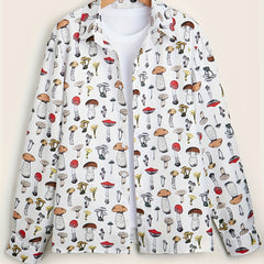 Mushroom Print Men's Button-Up Long Sleeve Shirt