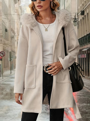 Solid Pockets Hooded Jacket for Women