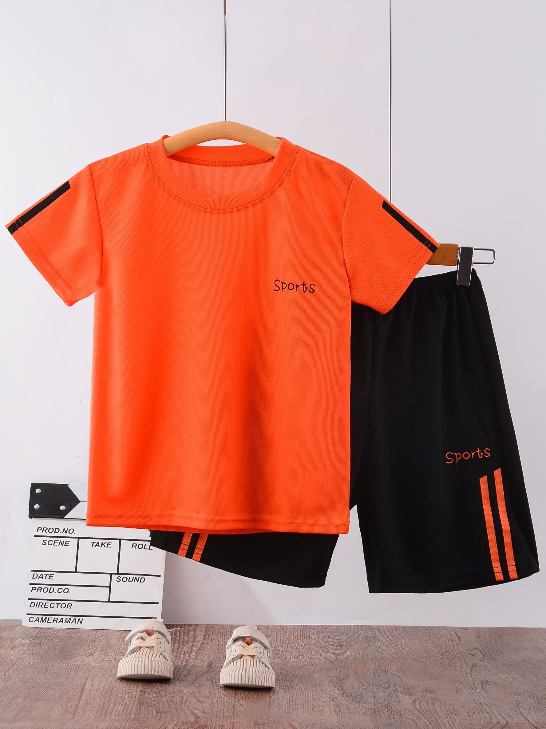 Boy's 2pcs Sports Print T-Shirt & Shorts Set for Summer