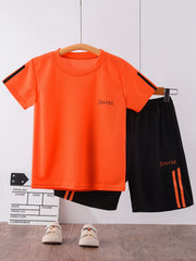 Boy's 2pcs Sports Print T-Shirt & Shorts Set for Summer