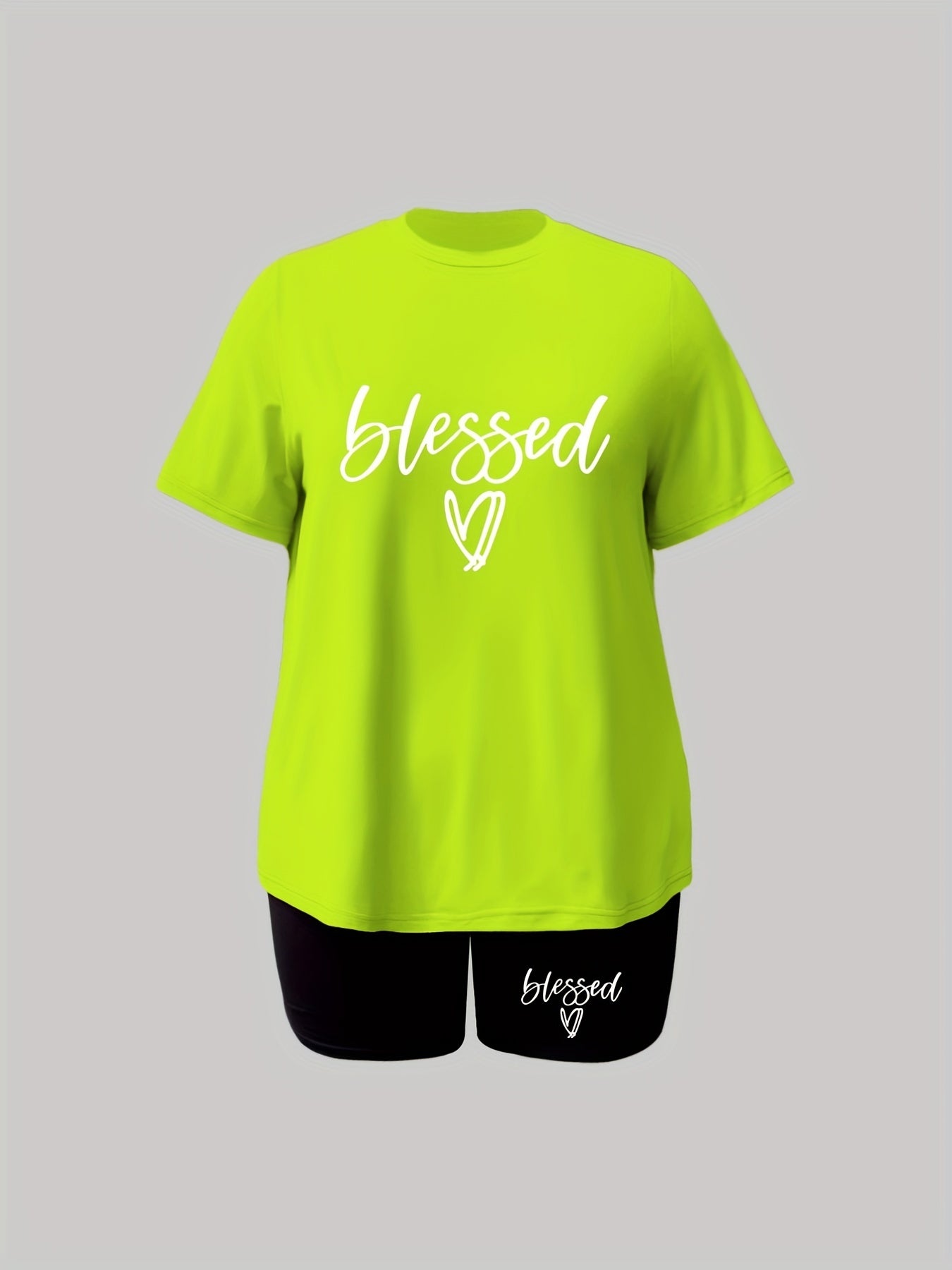 Casual Two Piece Set Women's Plus Tee & Shorts Set