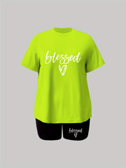 Casual Two Piece Set Women's Plus Tee & Shorts Set