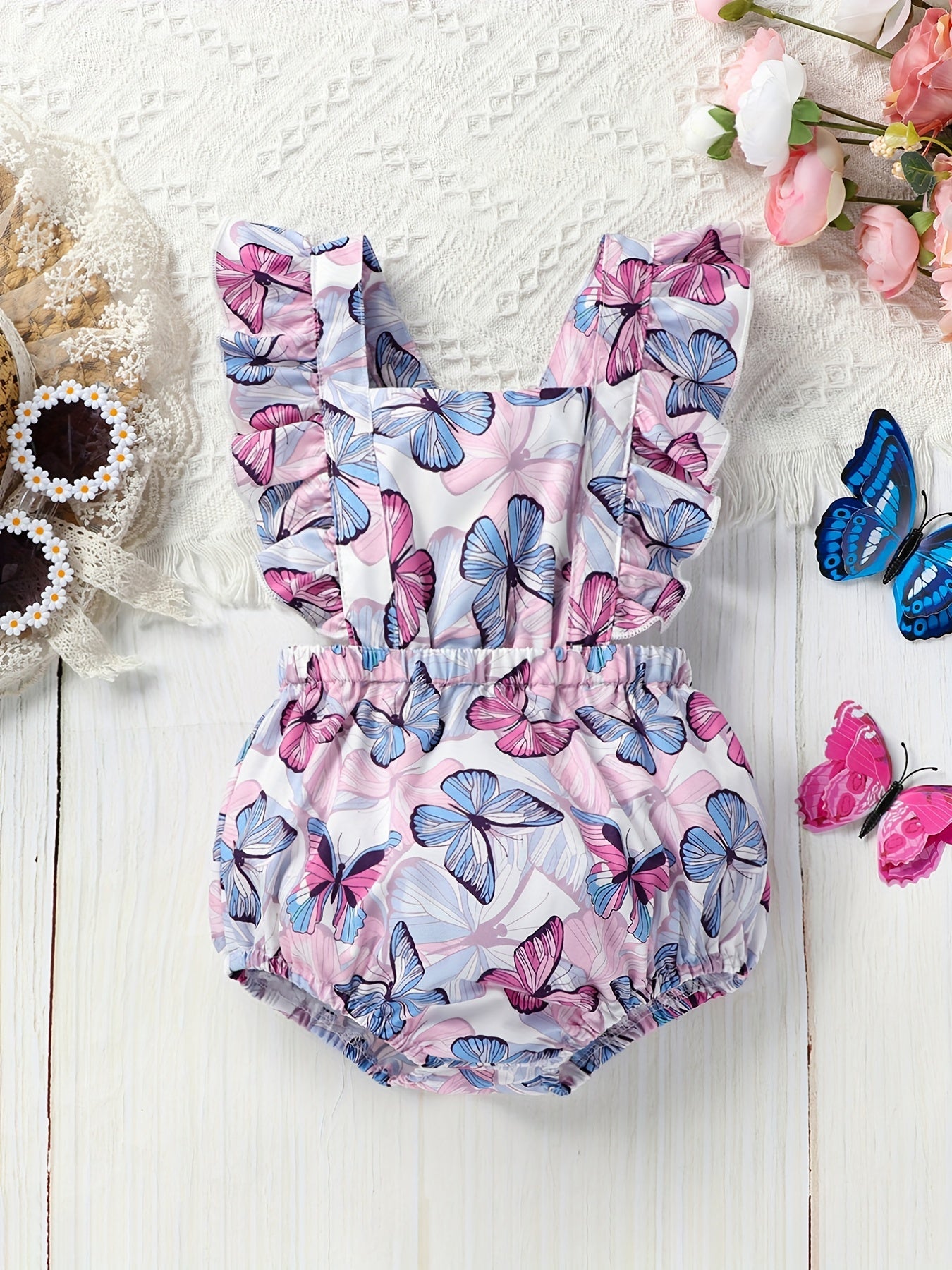 Toddler Baby Girl Butterfly Print Ruffle Onesies Romper