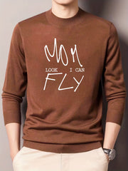 Mom Look Knitted Sweater Men's Casual Mid Stretch Crew Neck Pullover Sweater