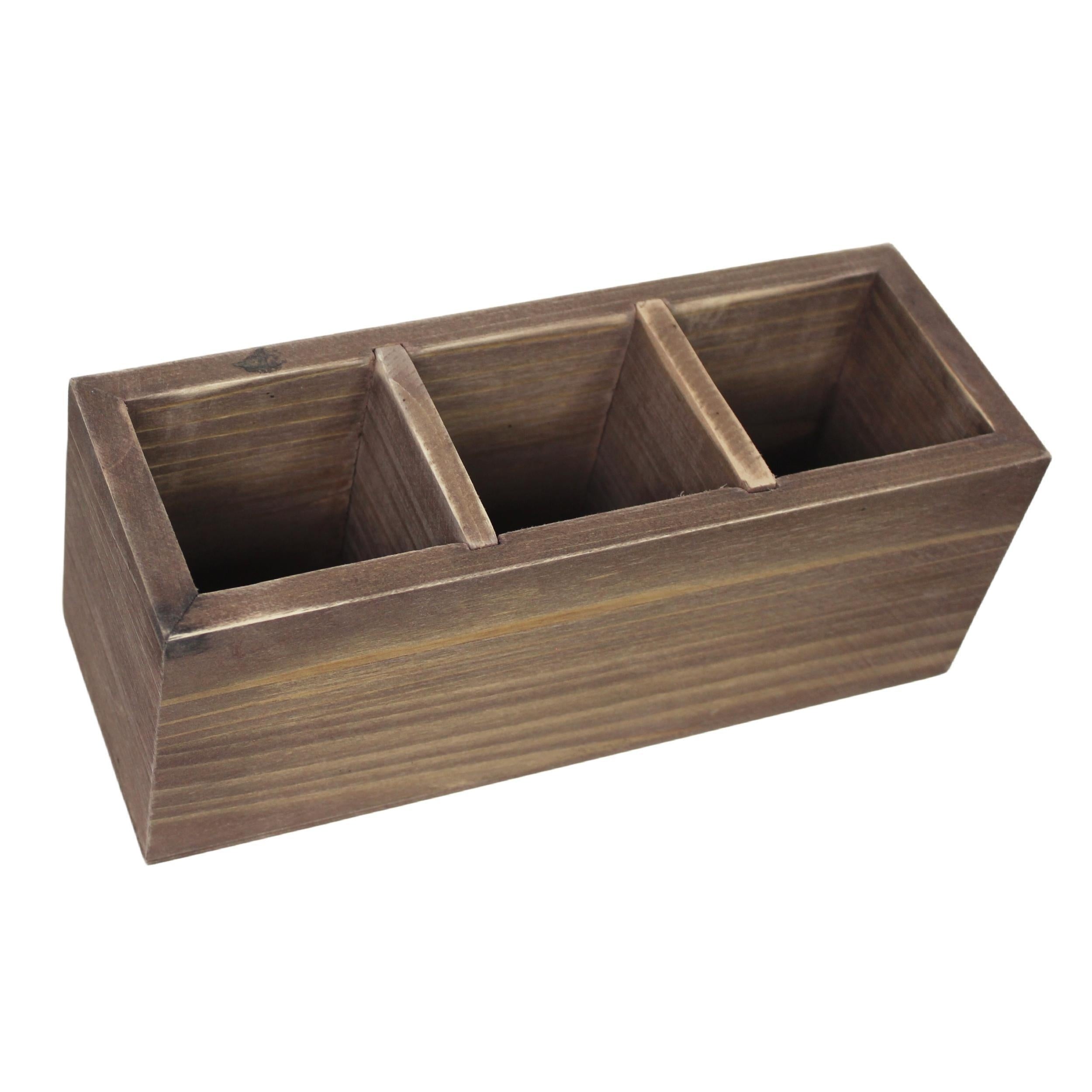 Wooden 3-Grid Desktop Storage Box Office Home Fork Spoon Chopsticks Holder