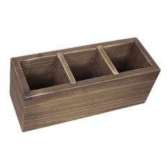 Wooden 3-Grid Desktop Storage Box Office Home Fork Spoon Chopsticks Holder