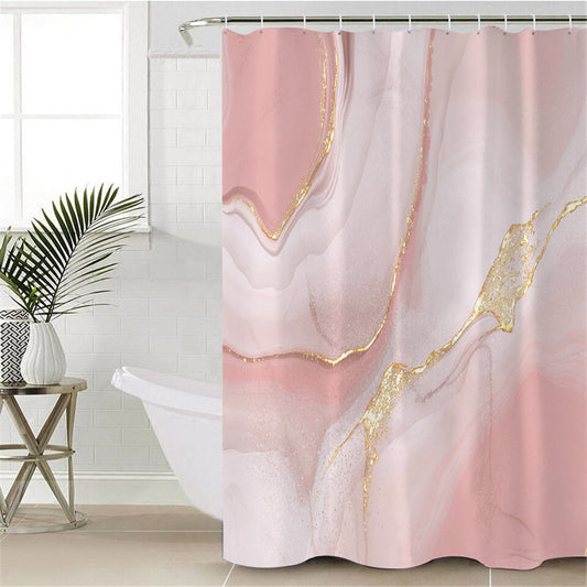Pink Marble Shower Curtain Set Waterproof Bathroom Decor