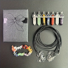 Girl's Hexagon Pendant Necklace Chakra Stone Bracelet Set