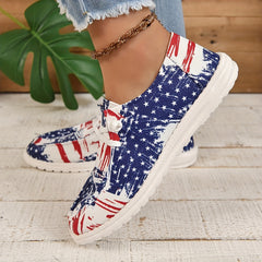 Women's Star Pattern Canvas Shoes Casual Lace Up Flat Loafers Lightweight