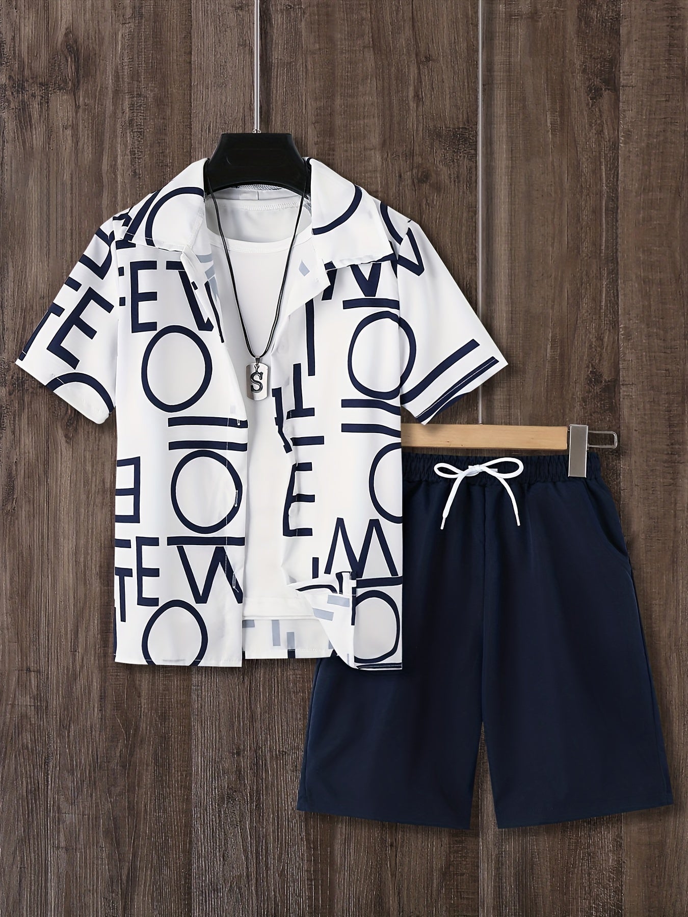 2pcs Boys Graphic Print Shirt&Shorts Set Casual Summer Kids Clothing