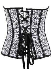 Skull Print Strapless Corset Tummy Control Slimmer Zipper Body Shaper