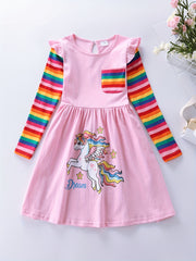 Unicorn Cotton Dress For Girls Long Sleeve Playwear