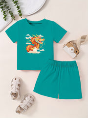 Toddler Dragon T shirt & Shorts 2pcs Summer Set