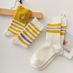 5 Pairs Striped Crew Socks Women's Stockings