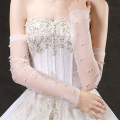 Bridal Lace Gloves Beaded Half Finger Wedding Sleeve Covers