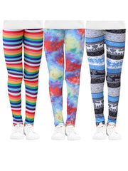 Toddler Girls Rainbow Striped Tie Dye & Elk Snowflake Leggings Set