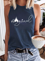 Castle & Letter Print Tank Top Sleeveless Casual Top for Women