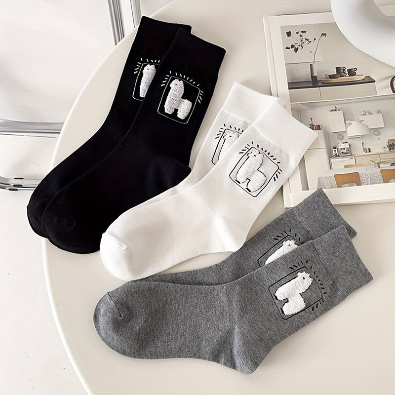 3 Pairs Alpaca Print Socks Women's Stockings
