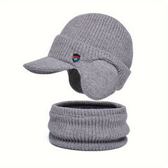 Men's Fleece Beanie Hat & Neck Scarf Set Winter Warm Outdoor Hat Circumference 5